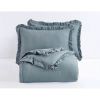 Full Size Blue Stone Washed Ruffled Edge Microfiber 3-Piece Comforter Set