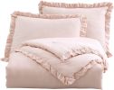 Full Size Pink Stone Washed Ruffled Edge Microfiber Comforter Set