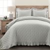 Full/Queen Lightweight Grey Ruffle Reversible Oversized 3 Piece Quilt Set