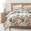 King/Cal King Floral Country Cottage Blue Green Coral Beige Comforter Set