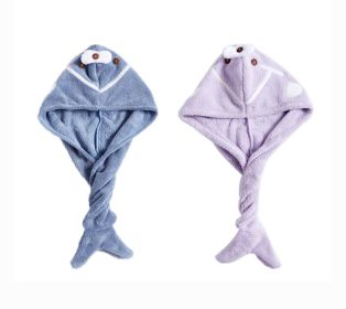 2 Pcs Cute Hair Drying Towel Microfiber Hair Turban Absorbent Water; Blue Purple