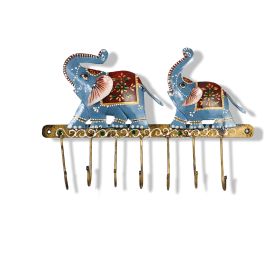 WILLART Handmade Elephant Design Metal Wall Hanging Antique7 Key Hooks Key Holder Coat Hanger for Home Décor Wall Décor (31.50 cm x 21.50 cm)