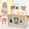 Robud Pretend Play Wooden Kitchen Set for Kids Microwave Oven Clock Towel Rack