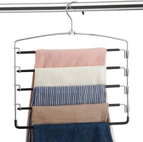 4 Pack Pants Hangers Space Saving, 5 Layer Tiered Non-Slip Stainless Steel Pants Hangers, Multi-Tier Pants Organizer Hangers