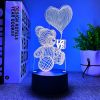 1pc 3D Night Light With Black Base; 5.35"x3.68"; Lovely Bear USB Atmosphere Desk Lamp; Decor For Kids Room And Bedroom