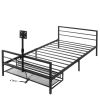 Gaming Bed With Rotating TV Mount And Metal Mesh Frame,Vented Console Storage, iron bed with led