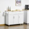 Mobile Kitchen Island with Storage, Kitchen Cart with Wood Top, Storage Drawers, 3-door Cabinets, Adjustable Shelves and Towel Rack, White