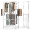 68.5 Inches Foldable Aluminum Laundry Rack with Hanging Rods and Drying Shelves