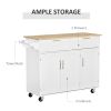 Mobile Kitchen Island with Storage, Kitchen Cart with Wood Top, Storage Drawers, 3-door Cabinets, Adjustable Shelves and Towel Rack, White