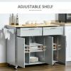 Mobile Kitchen Island with Storage, Kitchen Cart with Wood Top, Storage Drawers, 3-door Cabinets, Adjustable Shelves and Towel Rack, Gray