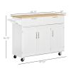 Mobile Kitchen Island with Storage, Kitchen Cart with Wood Top, Storage Drawers, 3-door Cabinets, Adjustable Shelves and Towel Rack, White