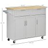 Mobile Kitchen Island with Storage, Kitchen Cart with Wood Top, Storage Drawers, 3-door Cabinets, Adjustable Shelves and Towel Rack, Gray