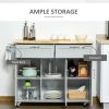 Mobile Kitchen Island with Storage, Kitchen Cart with Wood Top, Storage Drawers, 3-door Cabinets, Adjustable Shelves and Towel Rack, Gray