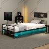 Gaming Bed With Rotating TV Mount And Metal Mesh Frame,Vented Console Storage, iron bed with led