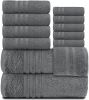 Tower 12 Pack Set Bath & Hand Towels 100% Cotton Soft & Plush Highly Absorbent Quick Dry Bathroom Decor Spa Hotel Gray