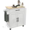 HOMCOM Kitchen Island with Storage, Rolling Kitchen Cart with AC Outlets and USB Ports, Microwave Stand with Towel and Spice Rack, White