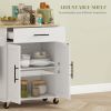 HOMCOM Kitchen Island with Storage, Rolling Kitchen Cart with AC Outlets and USB Ports, Microwave Stand with Towel and Spice Rack, White