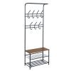 Clothes Rack Heavy Duty Metal Garment Rack Small Clothing Rack with Bottom Shelves for Bedroom, Walnut & Black