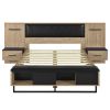 Queen Size Wood Platform Bed with Upholstered Headboard, Lights and Storage Nightstand, Bench, Walnut