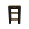 DEPOT E-SHOP Delos 23 Kitchen Island with 2-Open Storage Shelves, 1-Drawer and Towel Rack, Black / Light Oak