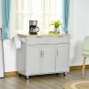 Mobile Kitchen Island with Storage, Kitchen Cart with Wood Top, Storage Drawers, 3-door Cabinets, Adjustable Shelves and Towel Rack, Gray