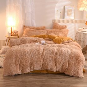 Luxury Thick Fleece Duvet Cover Queen King Winter Warm Bed Quilt Cover Pillowcase Fluffy Plush Shaggy Bedclothes Bedding Set Winter Body Keep Warm (Option: Camel-1.5m bed sheet)