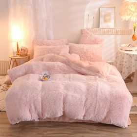 Luxury Thick Fleece Duvet Cover Queen King Winter Warm Bed Quilt Cover Pillowcase Fluffy Plush Shaggy Bedclothes Bedding Set Winter Body Keep Warm (Option: Pink-2.0M)