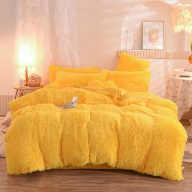 Luxury Thick Fleece Duvet Cover Queen King Winter Warm Bed Quilt Cover Pillowcase Fluffy Plush Shaggy Bedclothes Bedding Set Winter Body Keep Warm (Option: Yellow-1.8m bed sheet)