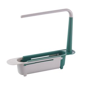 Telescopic Sink Storage Rack Maximum stretch to 17.7in,Adjustable Telescopic 2-in-1 Sink,Expandable Storage Drain Basket for Kitchen sink (Color: Green)