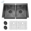 Aqucubic Gunmetal Black CUPC Handmade 304 Stainless Steel Topmount Kitchen Sink with Accessories and faucet