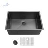 Aqucubic Gunmetal Black Handmade 304 Stainless Steel Undermount Kitchen Sink with Accessories and faucet