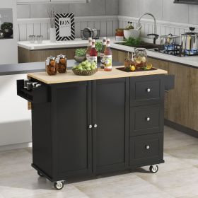 Rolling Mobile Kitchen Island with Solid Wood Top and Locking Wheels,52.7 Inch Width,Storage Cabinet and Drop Leaf Breakfast Bar,Spice Rack (Color: as Pic)