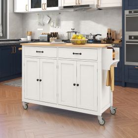 Kitchen Island Cart with Solid Wood Top and Locking Wheels,54.3 Inch Width,4 Door Cabinet and Two Drawers,Spice Rack, Towel Rack (White) (Color: as Pic)