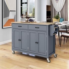 Kitchen Island Cart with Solid Wood Top and Locking Wheels,54.3 Inch Width,4 Door Cabinet and Two Drawers,Spice Rack, Towel Rack (Grey Blue) (Color: as Pic)