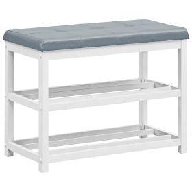 2-Tier Wooden Shoe Rack Bench with Padded Seat (Color: White)