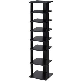 Wooden Space Saving 7 Tiers Vertical Shoe Rack for Front Door (Color: Black)