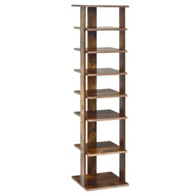 Wooden Space Saving 7 Tiers Vertical Shoe Rack for Front Door (Color: Rustic Brown)