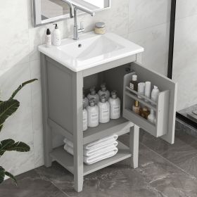 20" Bathroom Vanity with Sink, Bathroom Cabinet with Soft Closing Door, Storage Rack and Open Shelf (Color: Grey)