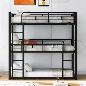 Metal Twin Size Triple Bunk Bed (Color: Black)