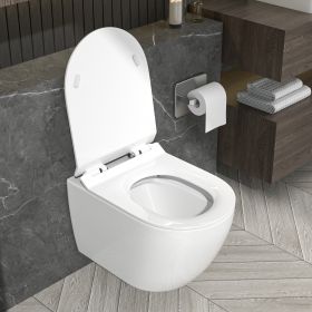 Wall Hung Toilet Bowl, Wall Mounted Elongated Toilet in White (Color: White)