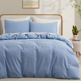 100% Washed Cotton Duvet Cover Set, Durable Fade-Resistant Natural Bedding Set (No Comforter) (Color: Light Blue)