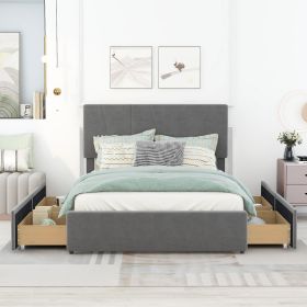 Full Size Upholstery Platform Bed with Four Drawers on Two Sides, Adjustable Headboard (Color: Grey)