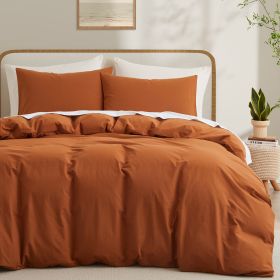 100% Washed Cotton Duvet Cover Set, Durable Fade-Resistant Natural Bedding Set (No Comforter) (Color: Burnt Orange)