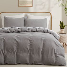 100% Washed Cotton Duvet Cover Set, Durable Fade-Resistant Natural Bedding Set (No Comforter) (Color: Light Grey)