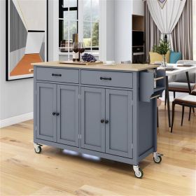 Kitchen Island Cart with Solid Wood Top and Locking Wheels,54.3 Inch Width,4 Door Cabinet and Two Drawers,Spice Rack, Towel Rack (Grey Blue) (Color: as picture)