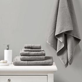 Cotton Waffle Jacquard Antimicrobial Bath Towel 6 Piece Set (Color: as Pic)