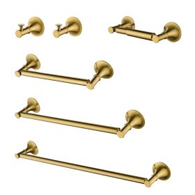 6 Piece Brass Bathroom Towel Rack Set Wall Mount (Color: as Pic)