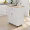 Kitchen island rolling trolley cart with Adjustable Shelves and towel rack rubber wood table top