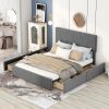 Queen Size Upholstery Platform Bed with Four Drawers on Two Sides, Adjustable Headboard