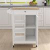 Kitchen island rolling trolley cart with Adjustable Shelves and towel rack rubber wood table top